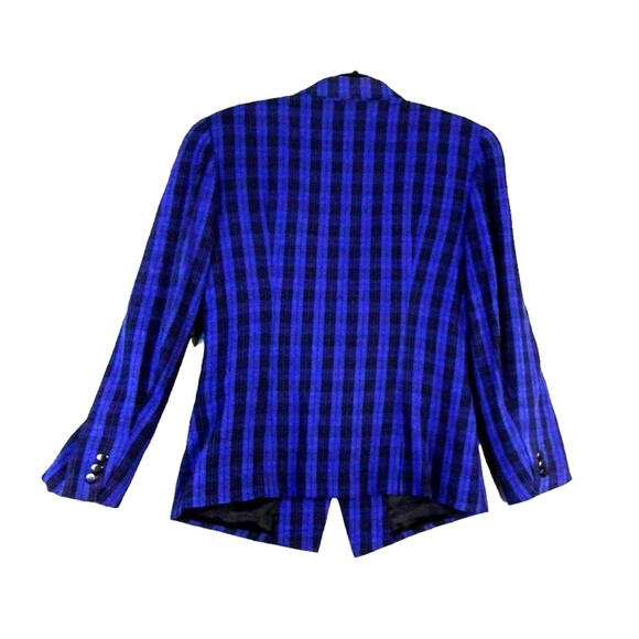 Suitables Blazer Womens 10 Royal Blue Black Plaid Edwardian Cut 1 Button Lined - Picture 4 of 8